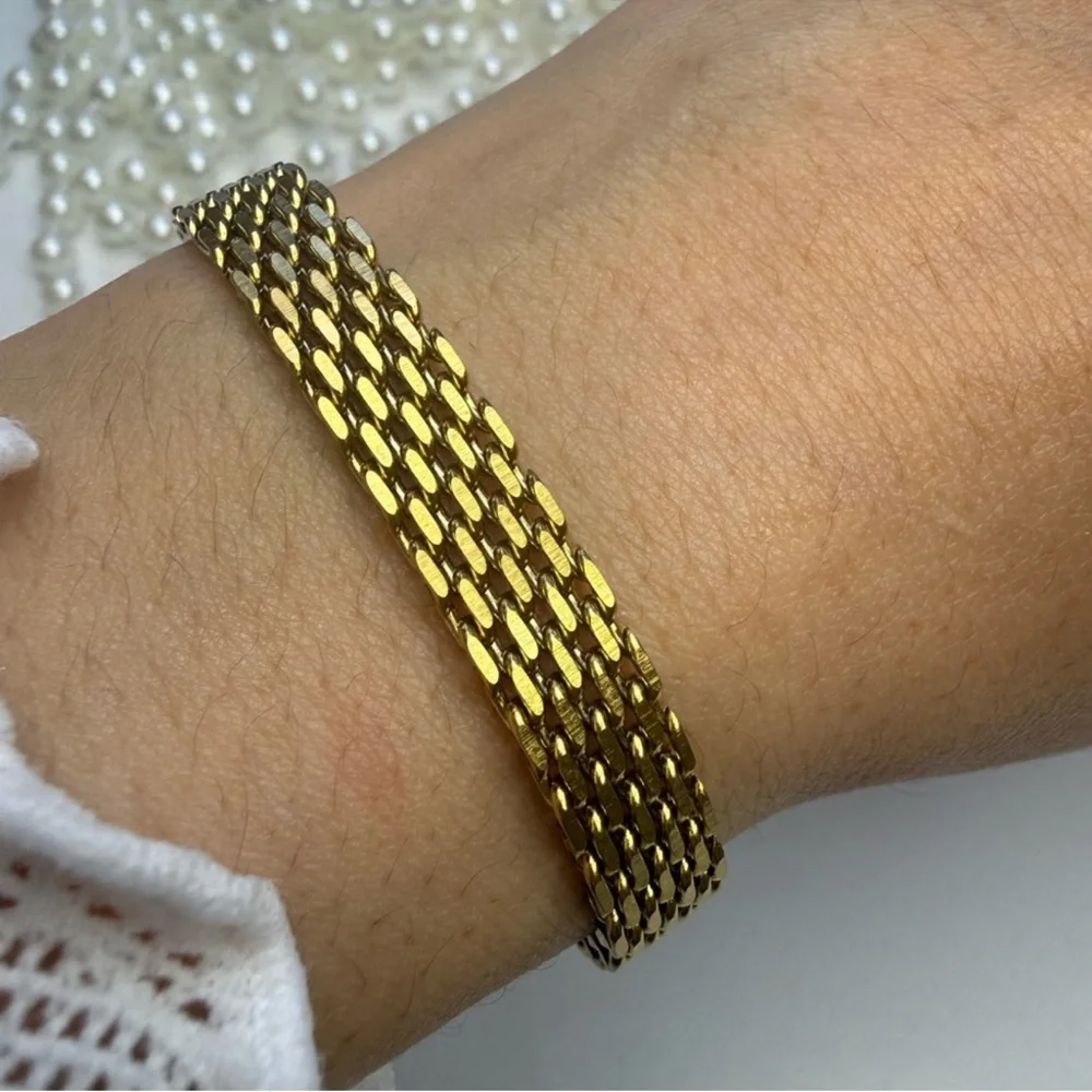 Stainless Steel Gold Plated Chain Bracelet 18K Look Waterproof - Picture 5 of 10